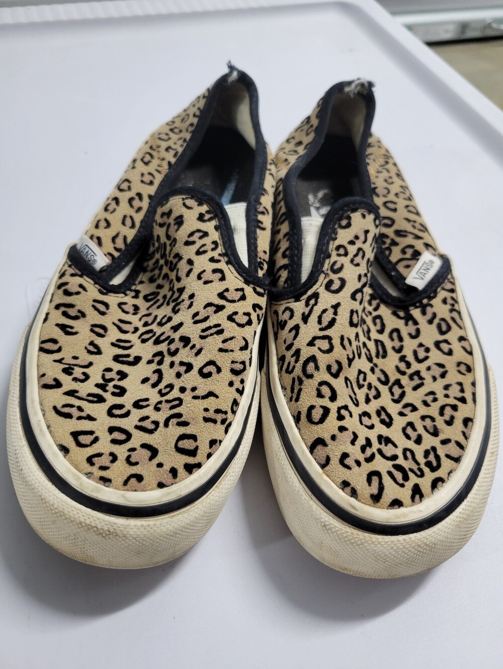 Vans Women's Slip-On Leopard Print Sneakers in Tan and Black